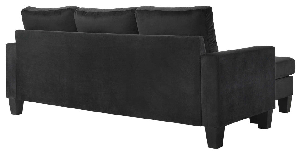 Jessica 77 in. W Flared Arm Velvet L Shaped Sofa, Black