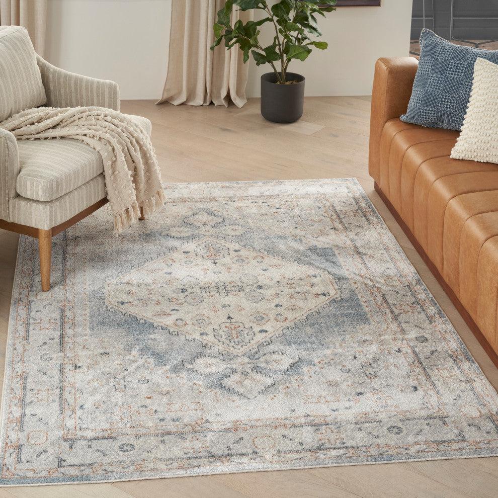 Nourison Astra Machine Washable 4' x 6' Light Blue Vintage Indoor Area Rug
