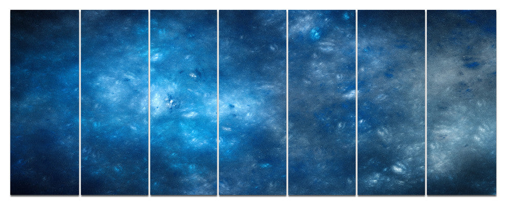 Clear Blue Starry Fractal Sky, Abstract Canvas Art Print, 83"x32", 7 Panels
