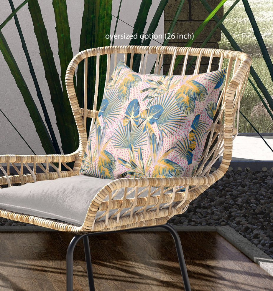 18" Blue Gold Tropical Indoor Outdoor Throw Pillow