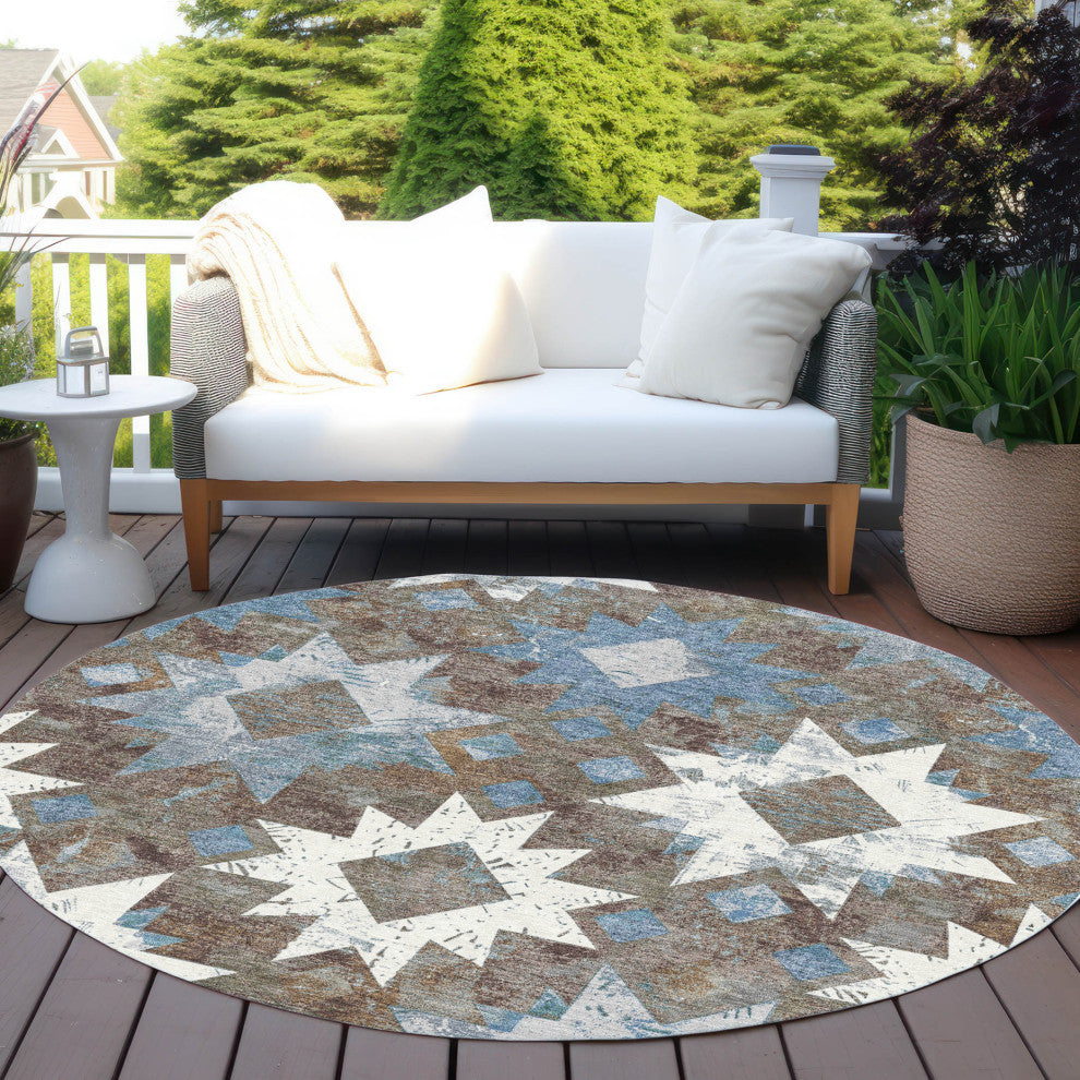 Machine Washable Indoor/Outdoor Chantille ACN1879 Brown 8' x 8' Round Rug