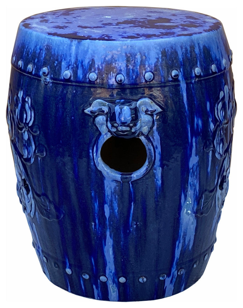 Chinese Mixed Blue Round Lotus Clay Ceramic Garden Stool Table Hcs7061