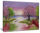 "Romantic Lake in Pink and Green" Wall Art Landscape, 20"x12"