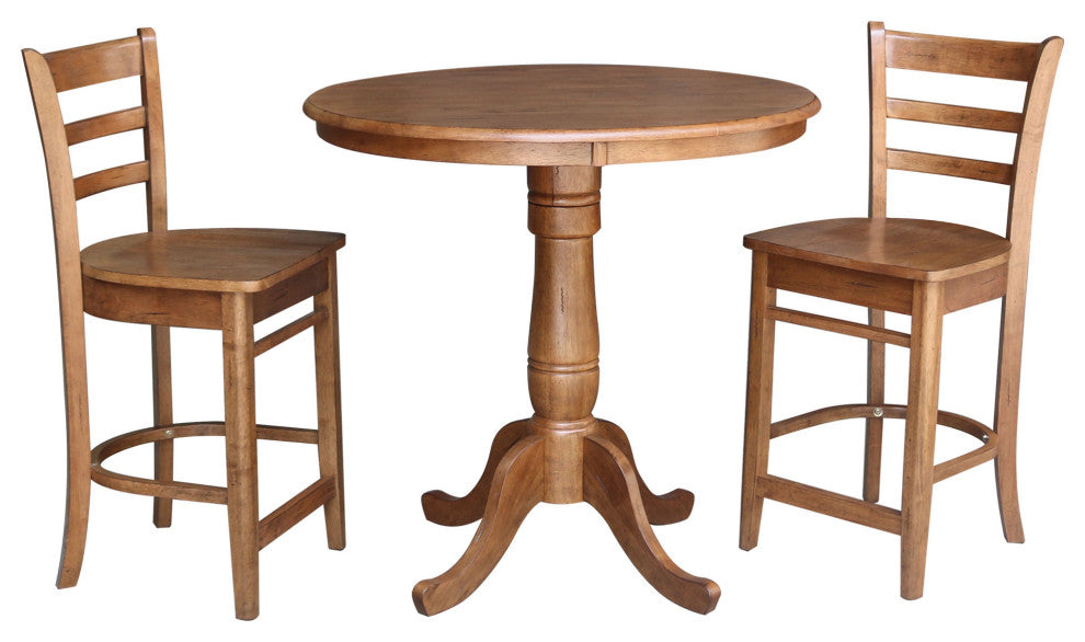 36" Round Pedestal Gathering Height Table with 2 Counter Height Stools
