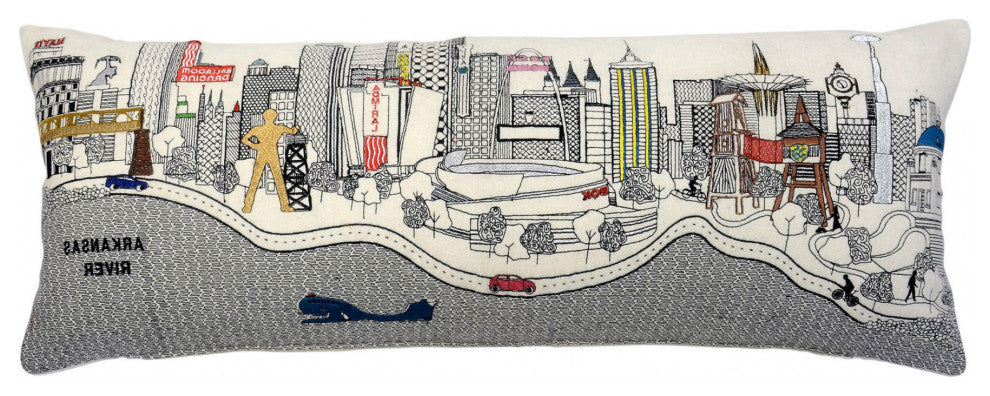35" White Tulsa Daylight Skyline Lumbar Decorative Pillow