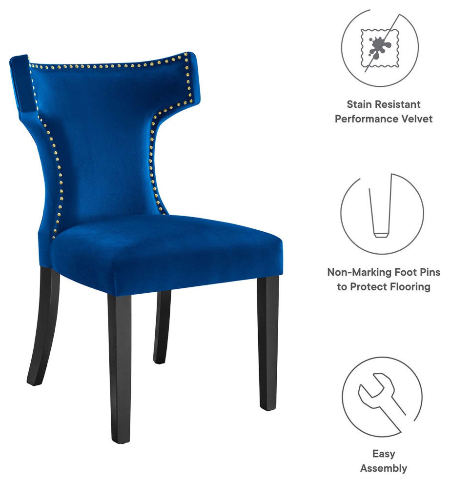 Dining Chair, Nailhead, Set of 2, Blue Navy, Velvet, Modern, Bistro Hospitality