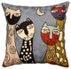 Picasso Cat Pillow Cover Quadruplets II Hand Embroidered Wool 18x18"