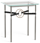 Equus Side Table, Natural Iron Finish, Soft Gold Accents, Black Leather Strap