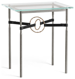 Equus Side Table, Natural Iron Finish, Soft Gold Accents, Black Leather Strap