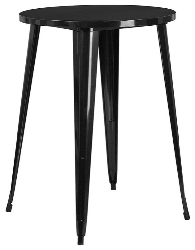 30" Round Black Metal Bar 5-Piece Table Set With 4 Square Seat Backless Stools