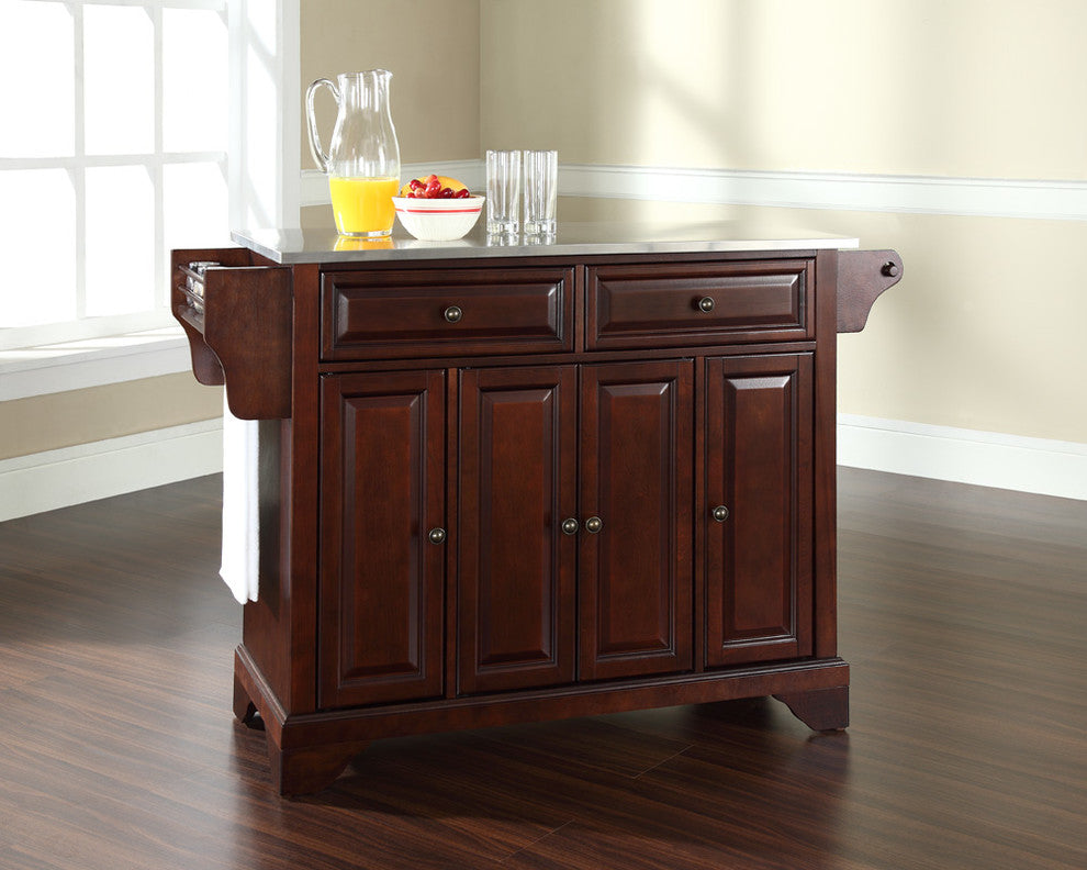 Crosley Furniture LaFayette Wood Kitchen Island in Mahogany & Silver