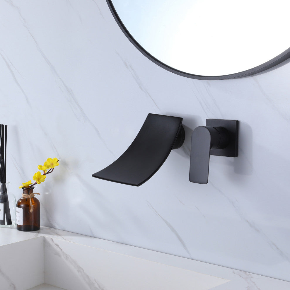 Wall Mounted Single Handle Bathroom Sink Faucet, Matte Black