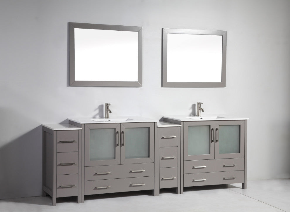 Vanity Art Vanity Set With Ceramic Top, 96", Gray