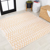 Ourika Moroccan Geometric Indoor/Outdoor Rug, Cream/Yellow, 5' Square