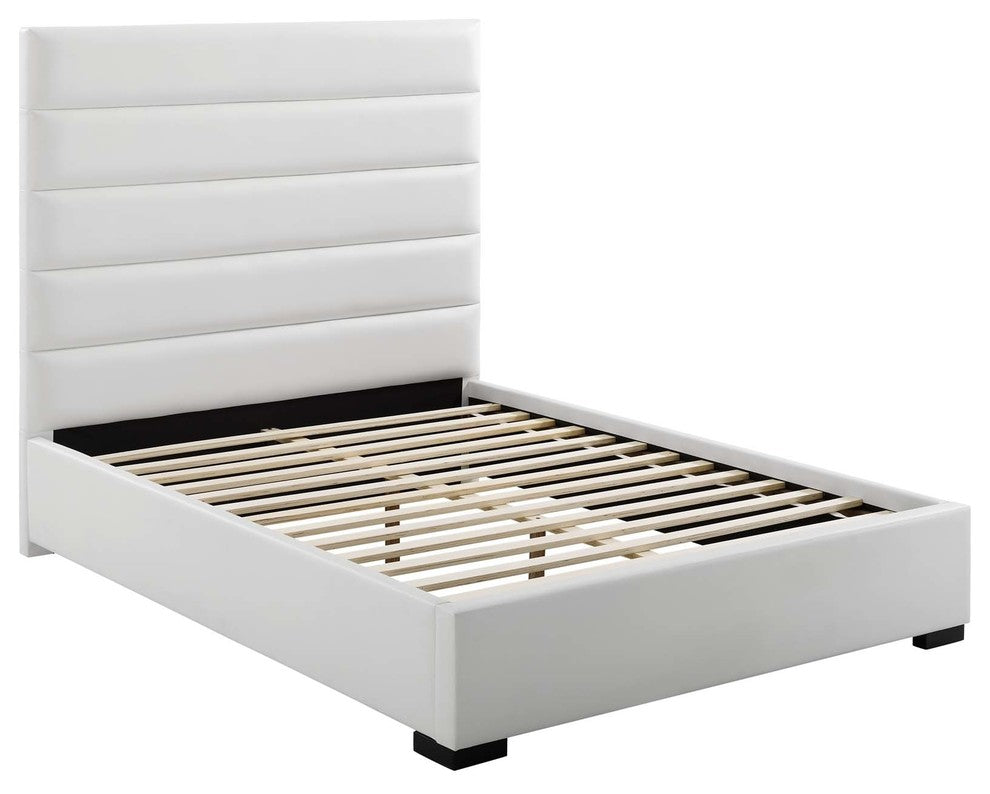 Genevieve Queen Faux Leather Platform Bed, White