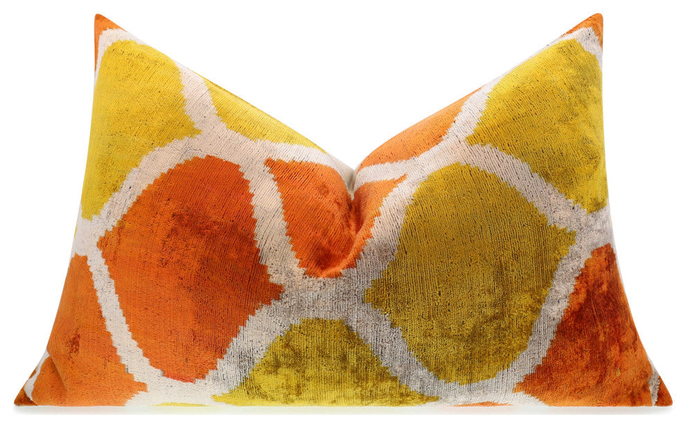 Fall Silk Velvet Throw Pillow, 16x24, Orange and Yellow with Insert