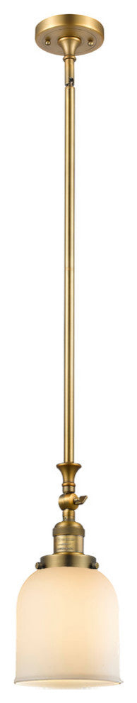 1-Light Small Bell 5" Pendant, Brushed Brass, Glass: Matte White Cased