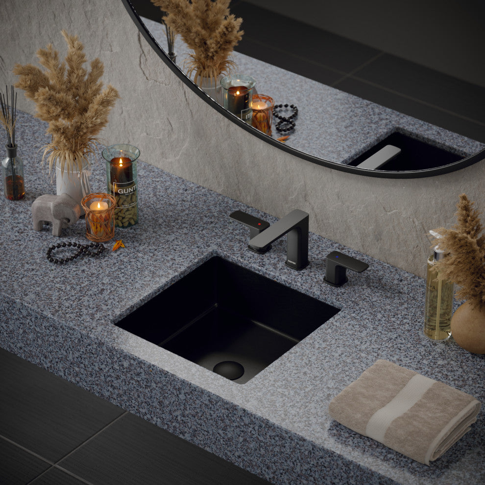 Karran 2-Handle 3-Hole Widespread Faucet With Pop-up Drain, Gunmetal Grey