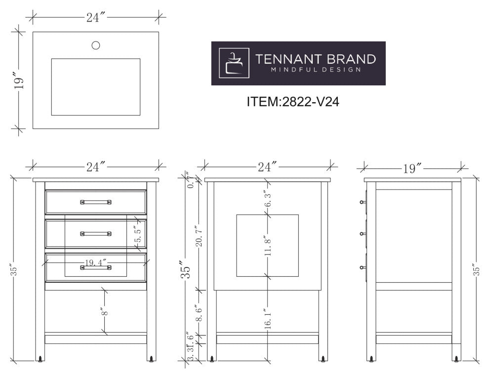 24" Aruzza Small Slim White Bathroom Vanity