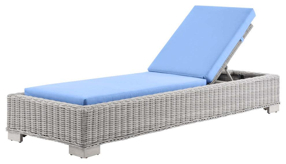 Lounge Chair Chaise, Rattan, Wicker, Gray Blue, Modern, Outdoor Patio Cafe