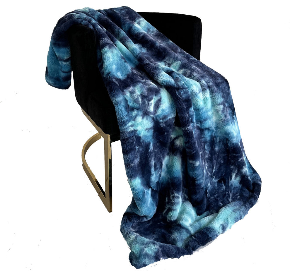 Plutus Blue Fureal Faux Fur Luxury Throw Blanket, 102"L x 116"W Cal King