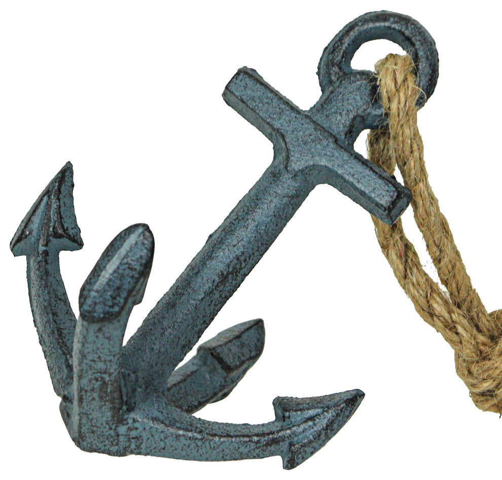 Set of 2 Blue Cast Iron Ship Anchor Bookends Nautical Home Decor Sculptures