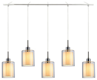 Alaina 5L Linear Pendant, Clear Glass/Off-White Pleated Shade