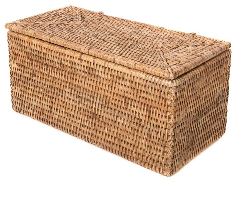 Artifacts Rattan™ Rectangular Double Toilet Roll Holder with Hinged Lid, Honey Brown
