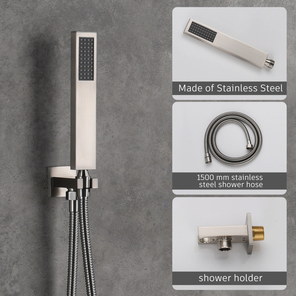 CASAINC 10" Wall Mounted Luxury Dual Rainfall Shower System Kit w Bathtub Spout, Brushed Nickel
