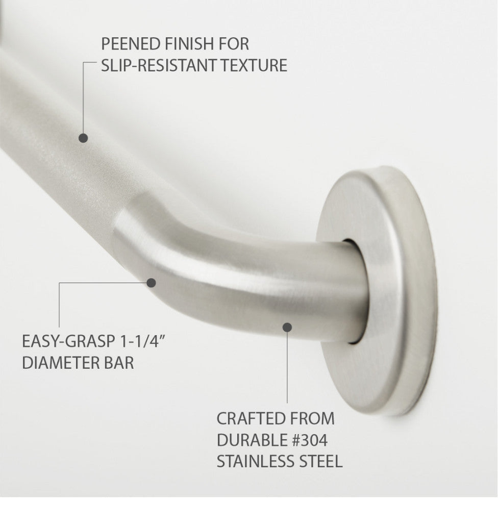 36" Stainless Steel Wall Mount Peened Bathroom Shower Grab Bar with Satin Ends