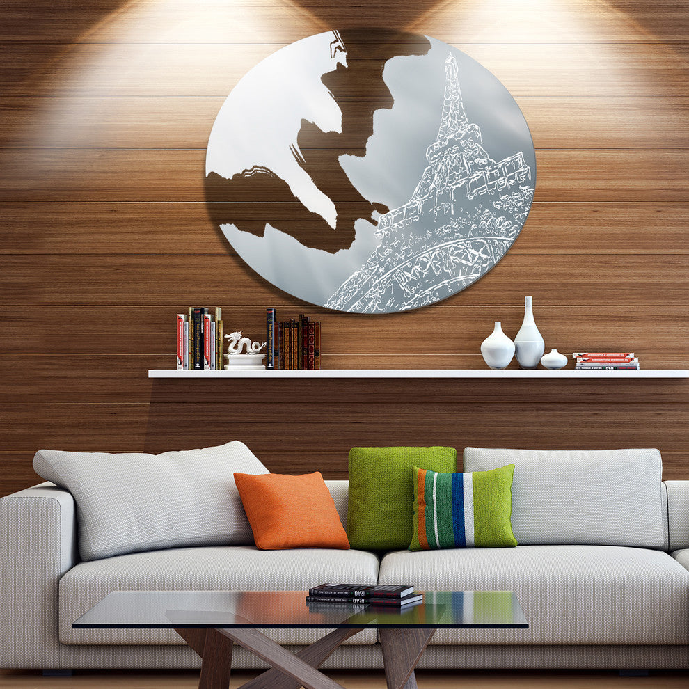 Eiffel Tower Art Background, Cityscape Wall Round Wall Art, 11"