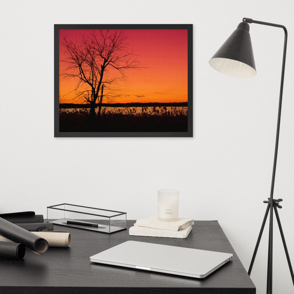 Burning Skies Rural Landscape Framed Photo Paper Wall Art Print, Black, 16" X 20"