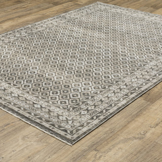 Callum Diamond Panel Grey/Beige Fringe Edge Rug 9'10" x 12'10"