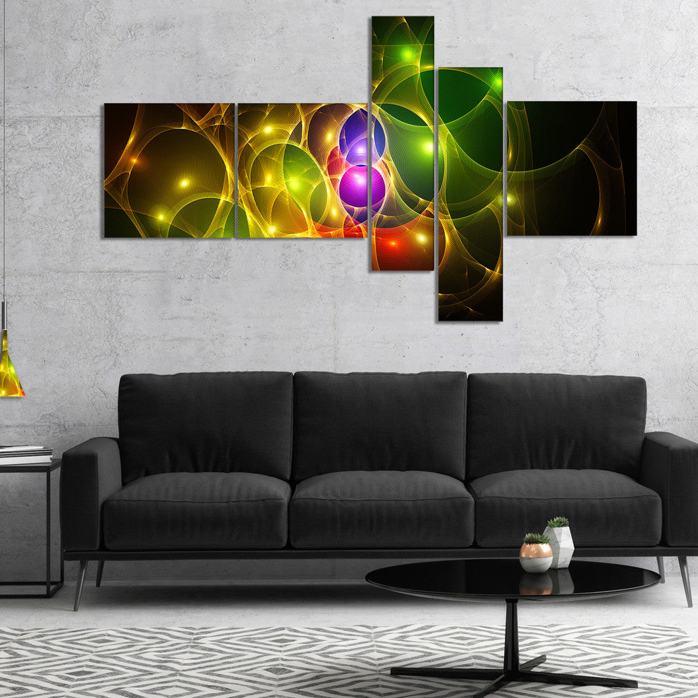 Glowing Fractal Underwater World, Abstract Wall Art Canvas, 60"x32", 5 panels