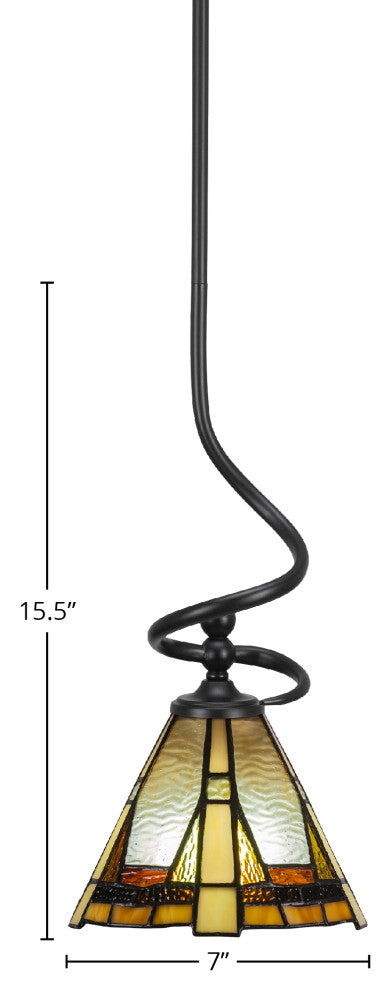 Capri 1-Light Mini Pendant with Hang Straight Swivel, Matte Black/Zion Art