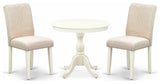 3 Pc Kitchen Set, 1 Pedestal Table, 2 Light Beige Parson Chairs, Linen White