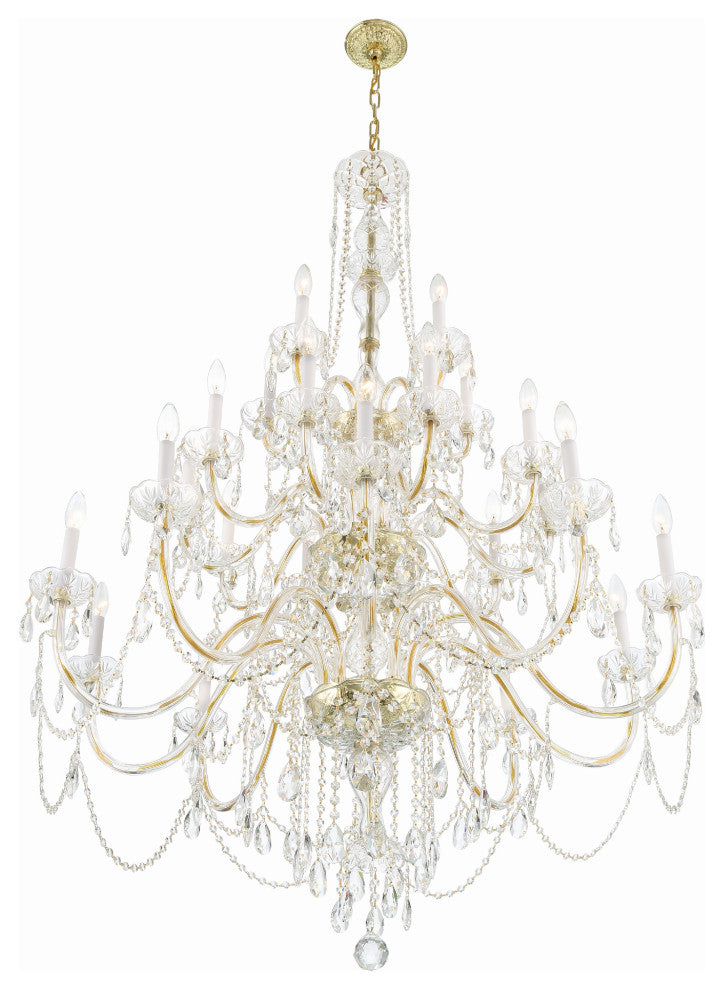 Traditional Crystal 25-Light Polished Brass Chandelier