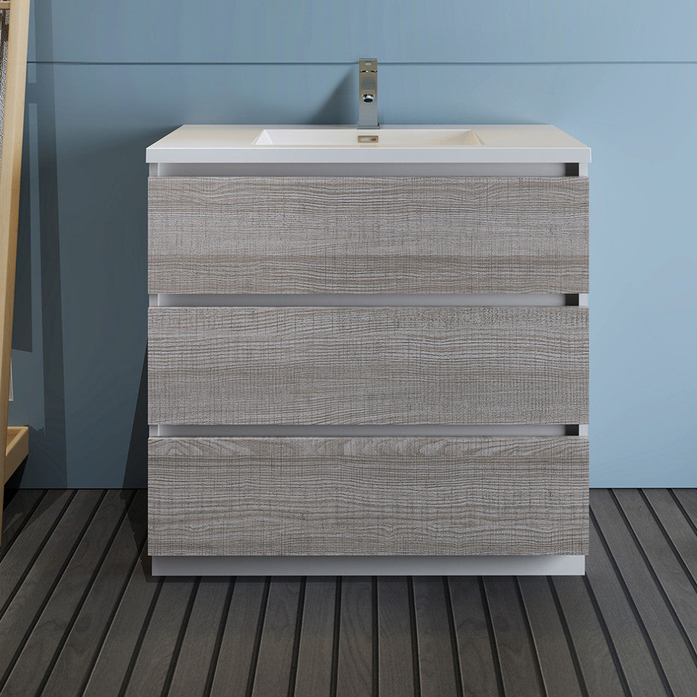 Fresca Lazzaro 36" Gloss Ash Gray Cabinet With Integrated Sink