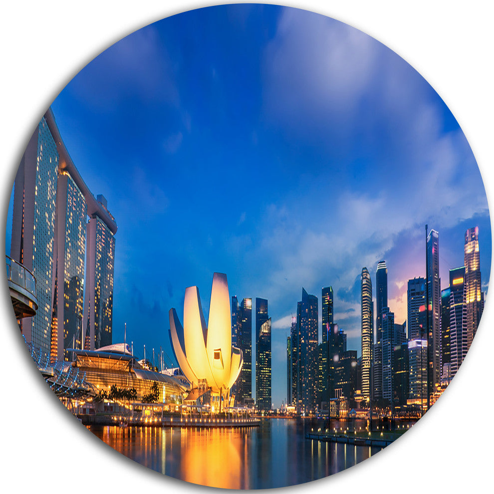 Landscape Of Singapore Cityscape, Photo Large Disc Metal Wall Art, 38"