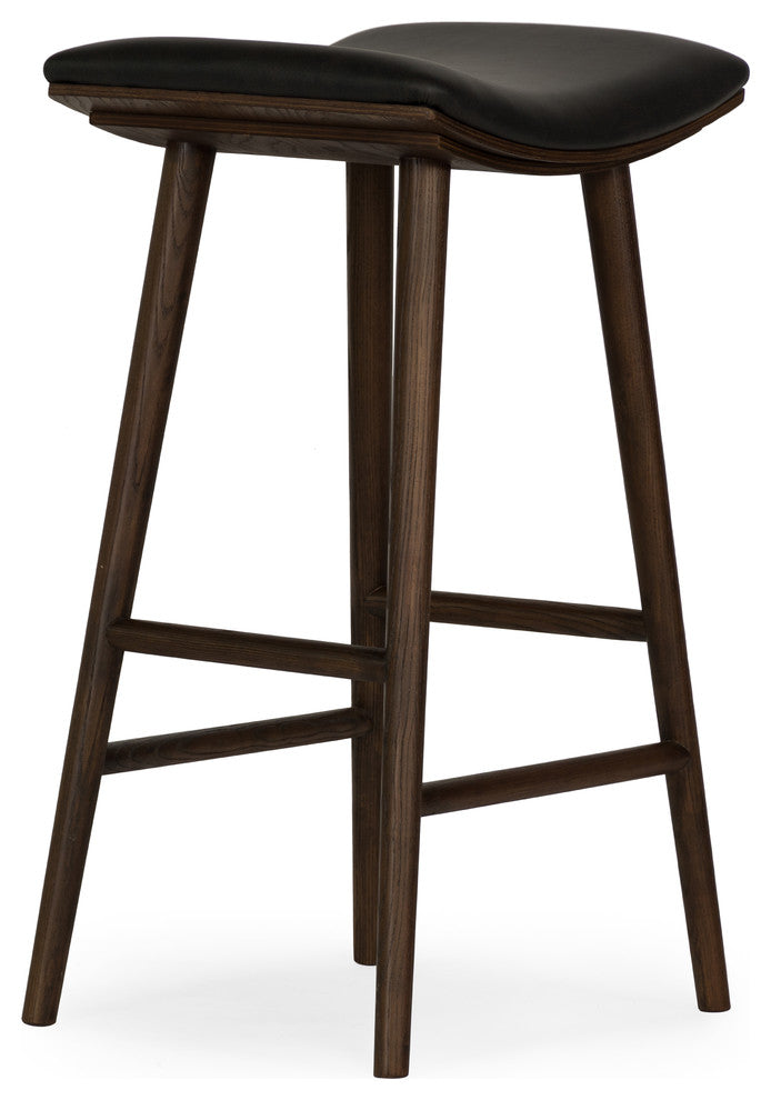 Four Hands Union Saddle Stool, Distressed Black, 30"