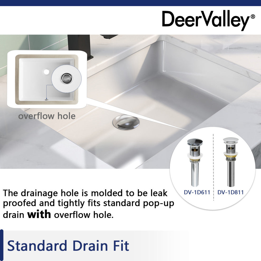White Ceramic Rectangular Lavatory Undermount Bathroom Sink with Overflow