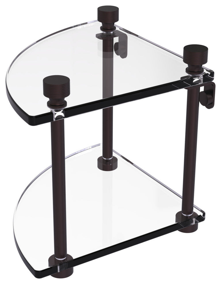 Foxtrot Two Tier Corner Glass Shelf, Antique Bronze