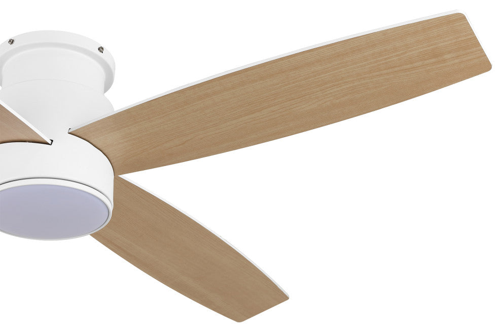 52" 4-Blade Flush Mount LED Ceiling Fan With Remote and Light, White