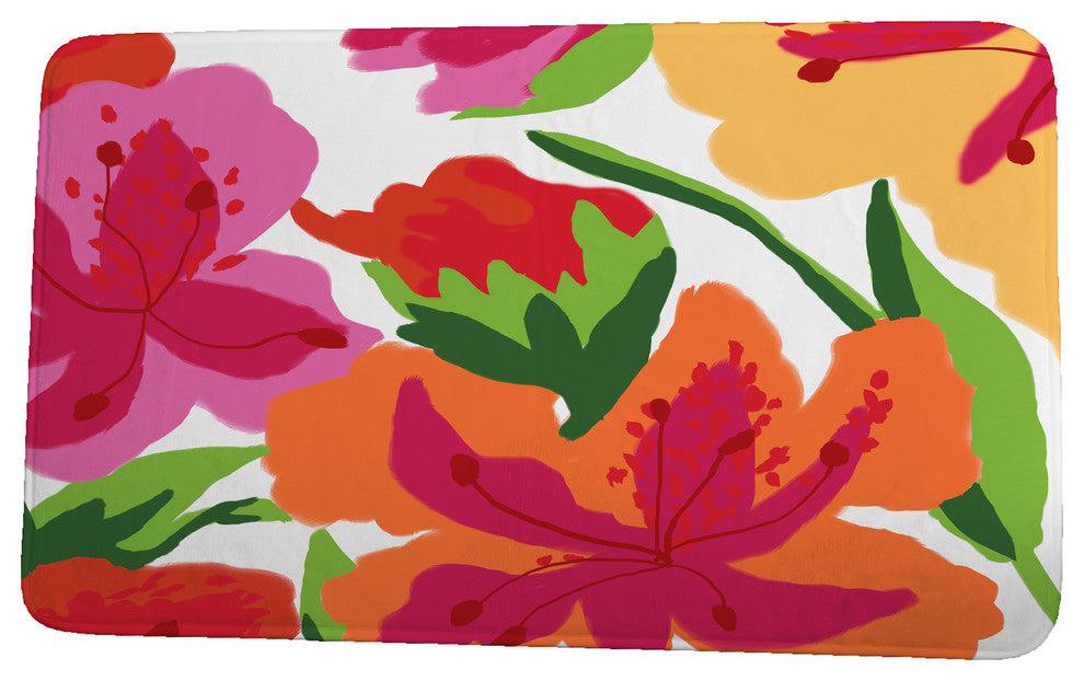 Tropical Resort Tropical Floral Floral Print Bath Mat, Bright Pink, 21"x34"
