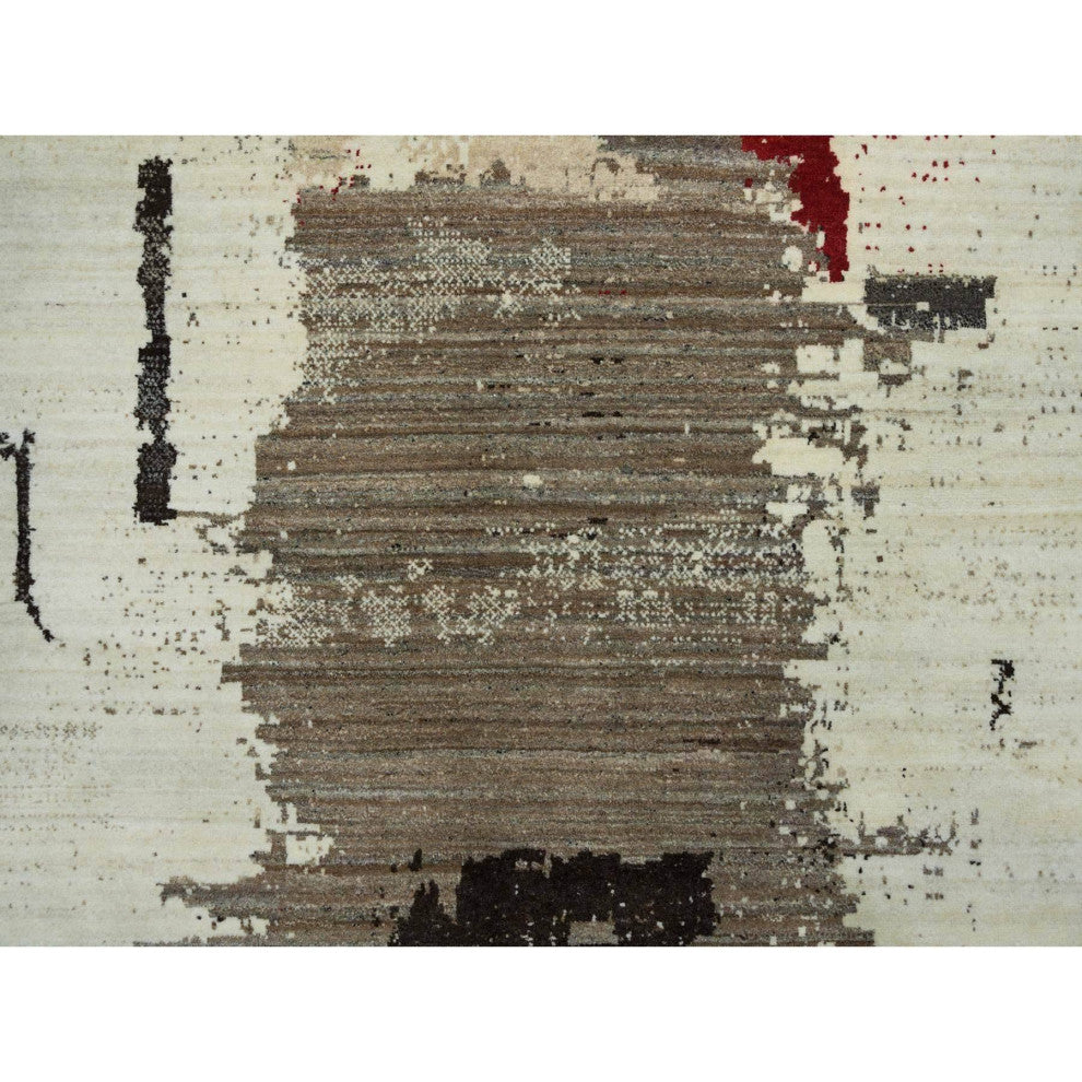 Parchment White Hand Knotted Lori Buft Gabbeh Wool Oriental Rug, 8'3"x11'3"