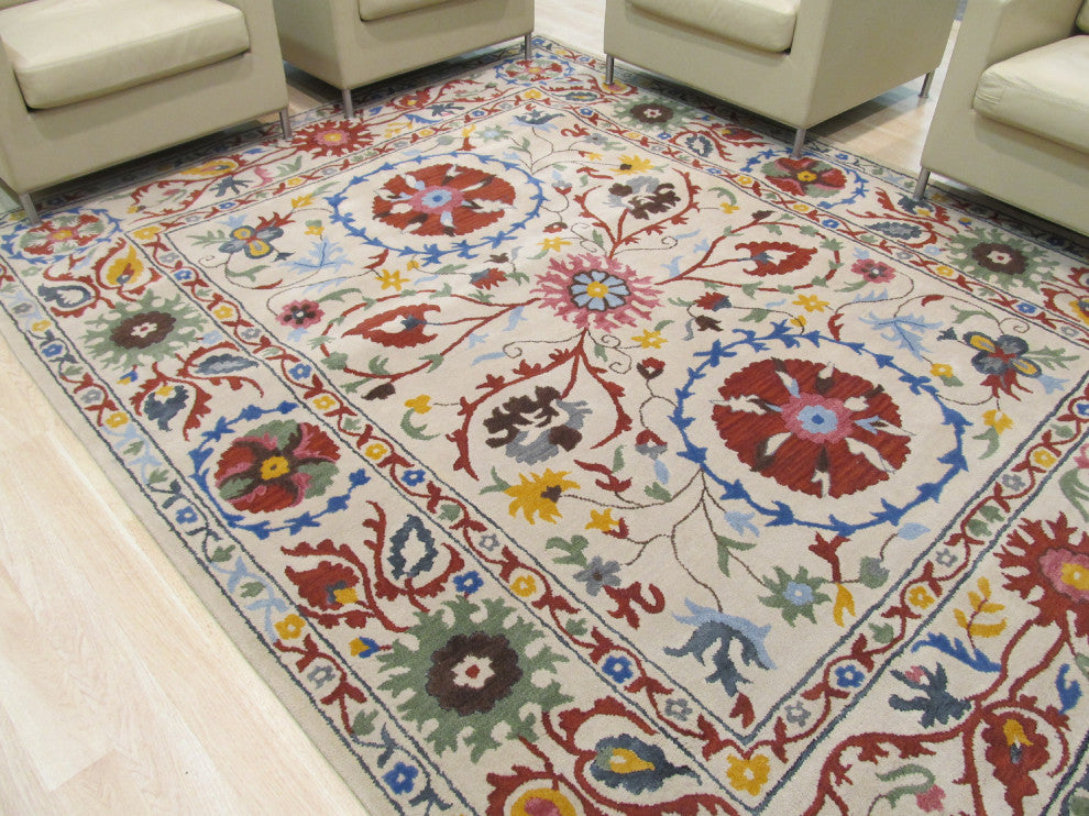 Ivory Transitional Floral Suzani Area Rug