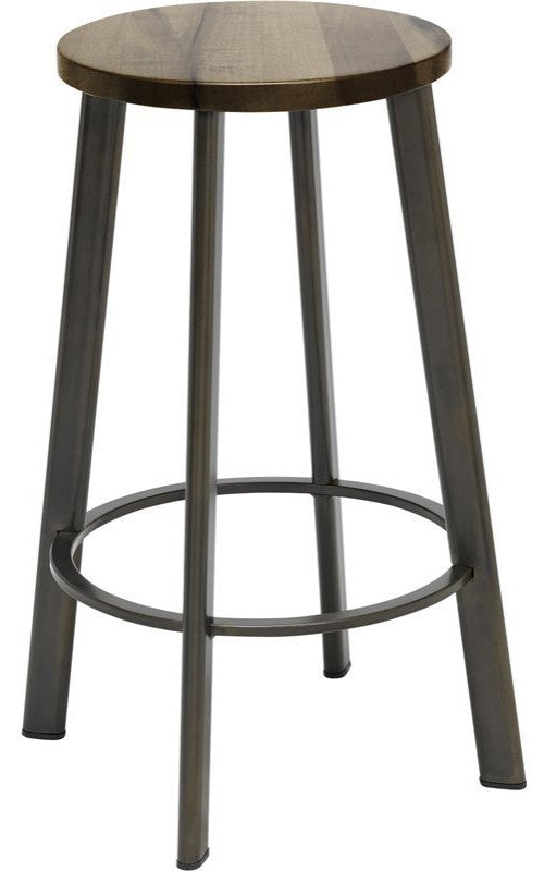 KFI Metro 25" Round Vintage Wood Seat Steel Counter Stool in Natural