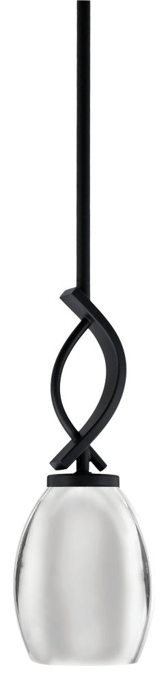 Cavella Stem Mini Pendant, Matte Black Finish, 5" Matte Black Oval Metal Shade