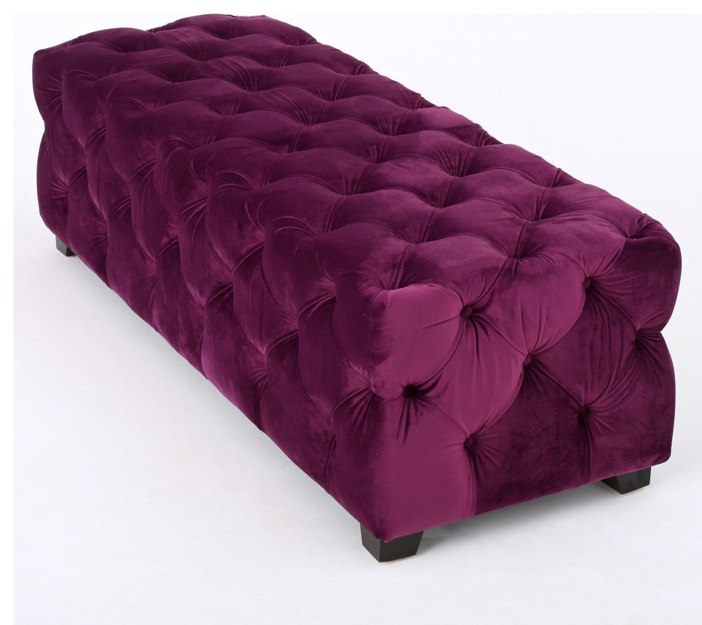 GDF Studio Provence TModern Glam Tufted Velvet Ottoman Bench, Purple
