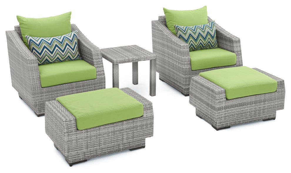 Cannes 5 Piece Sunbrella Outdoor Patio Club Chair and Ottoman Set, Green